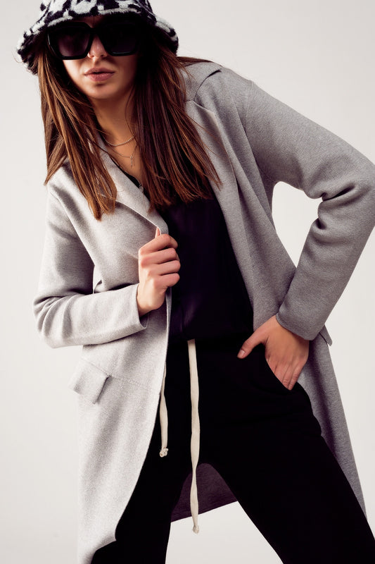Q2 Oversized collar maxi cardigan in grey