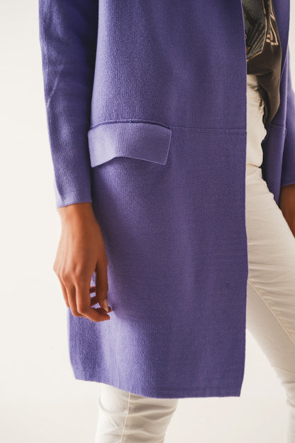 Oversized collar maxi cardigan in purple