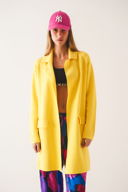 Oversized collar maxi cardigan in yellow