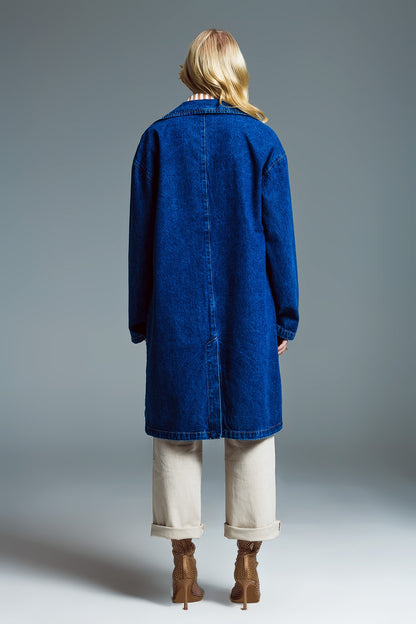 Oversized Denim Coat With Wide Collar in Mid Wash
