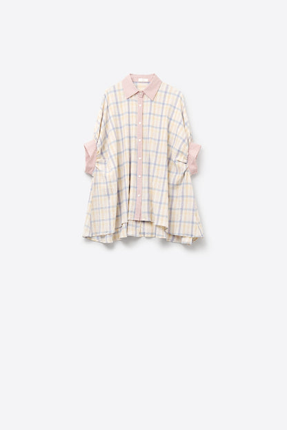 Oversized Flowy Blouse with Checked Contrast