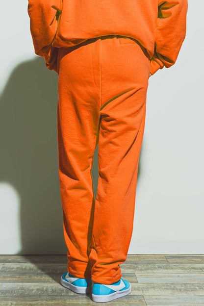 Oversized Jogger with Tie Waist in Bright Orange