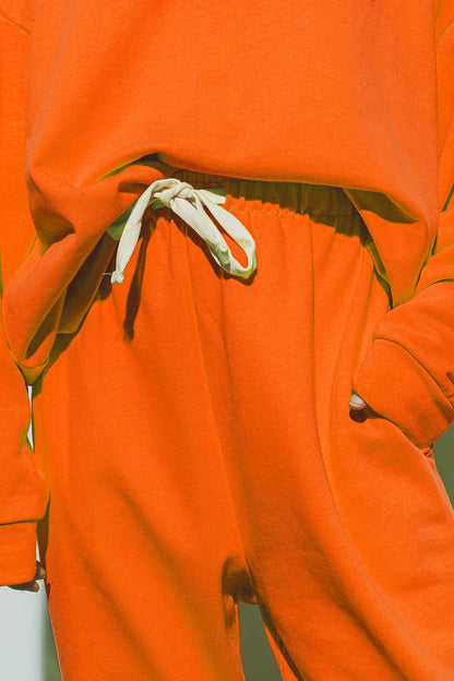 Oversized Jogger with Tie Waist in Bright Orange
