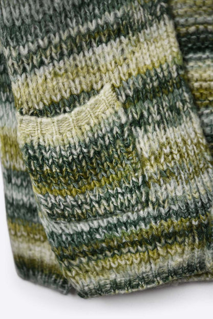 Oversized mottled striped long cardigan with pockets in Green