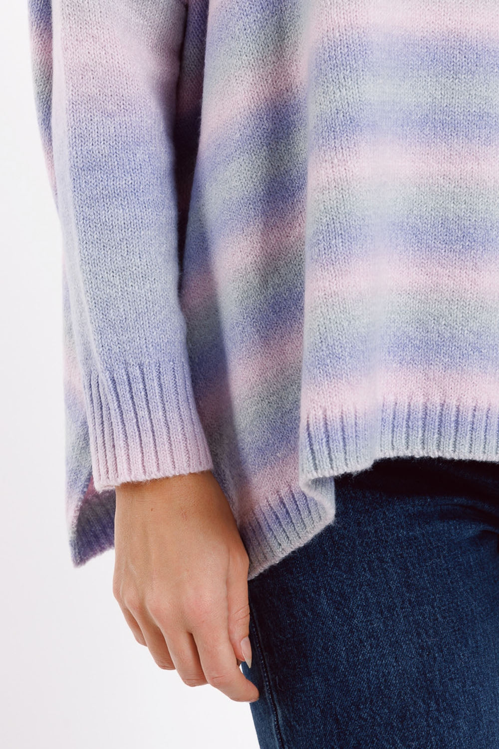 Oversized Multicolor in Shades of Purple High Neck Sweater With Side Slits