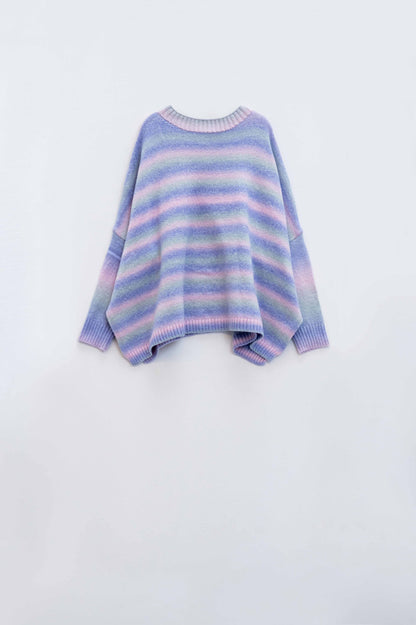 Oversized Multicolor in Shades of Purple High Neck Sweater With Side Slits
