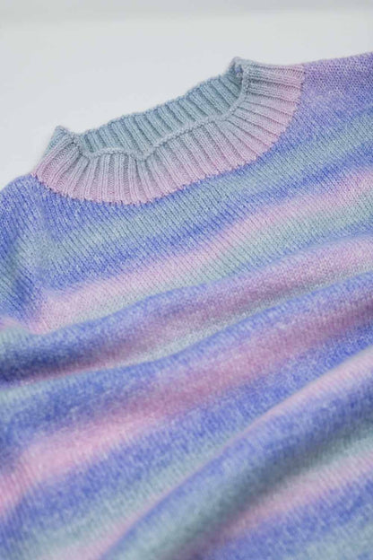 Oversized Multicolor in Shades of Purple High Neck Sweater With Side Slits