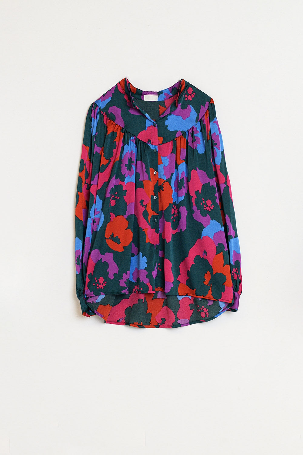 Q2 Oversized Over Shirt With Ruched Details In Colorful Floral Print
