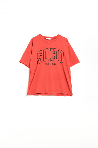 Q2 Oversized Red T-shirt With Soho New York At The Front