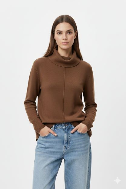 Oversized Roll Neck Sweater in brown