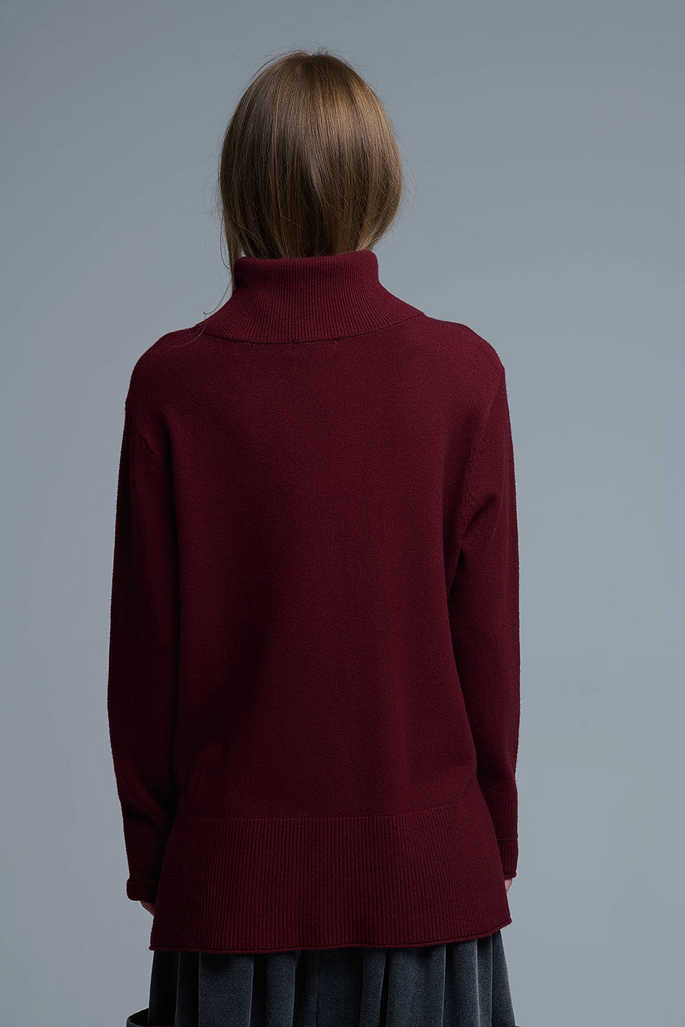 Oversized Roll Neck Sweater in Burgundy