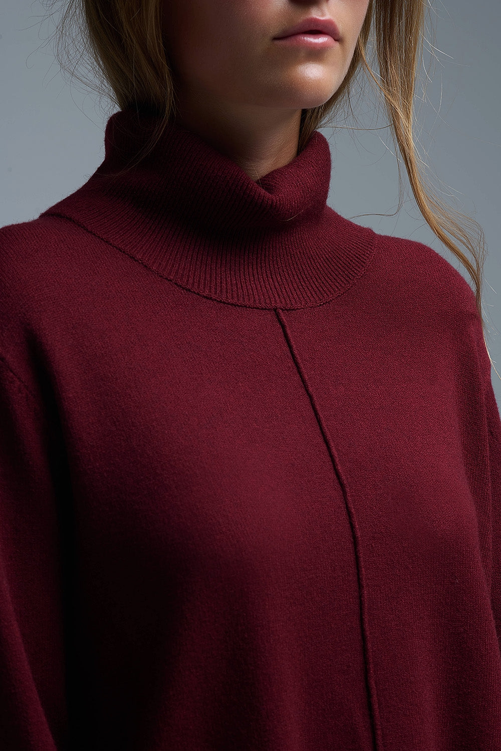 Oversized Roll Neck Sweater in Burgundy