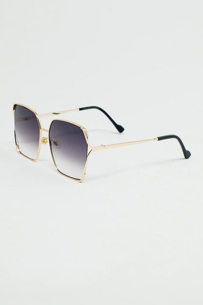 Oversized Square Metal Sunglasses In Black Gradient Lens