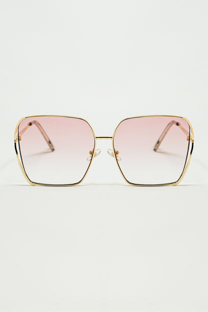 Q2 Oversized Square Metal Sunglasses In Light Pink Gradient Lens