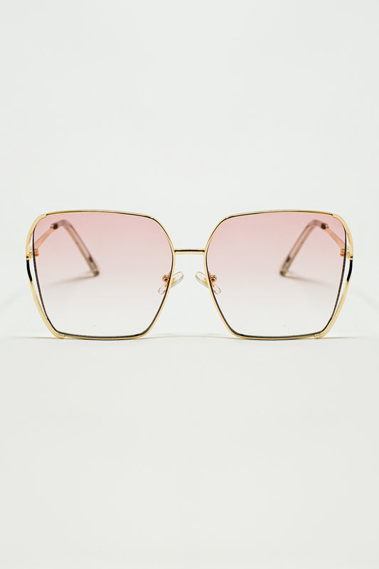 Q2 Oversized Square Metal Sunglasses In Light Pink Gradient Lens