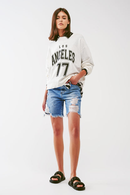 Oversized Sweat with Los Angeles Text in White