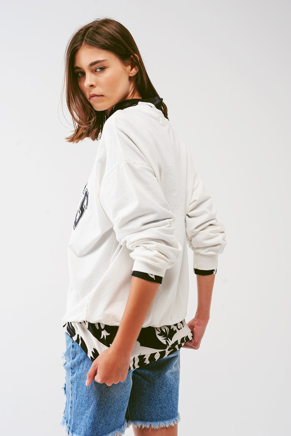 Oversized Sweat with Los Angeles Text in White