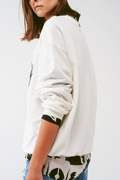 Oversized Sweat with Los Angeles Text in White
