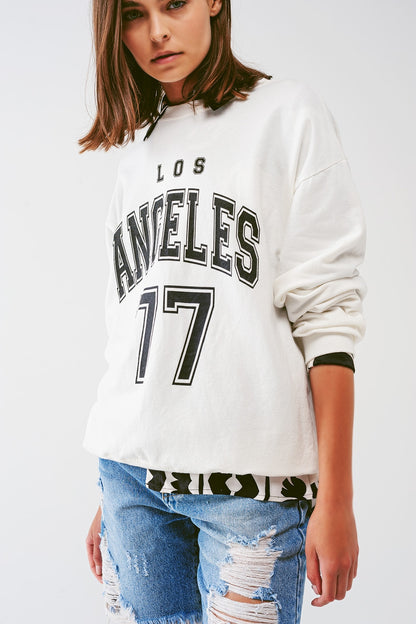 Oversized Sweat with Los Angeles Text in White
