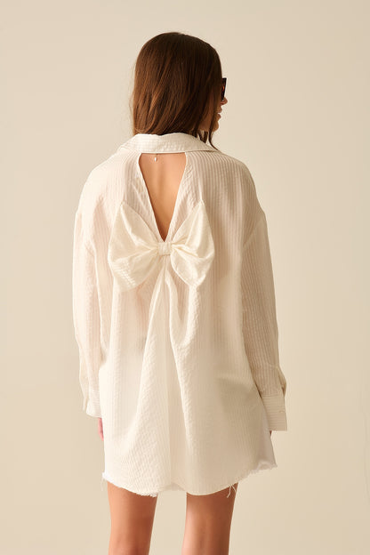 oversized white shirt with bow in the back