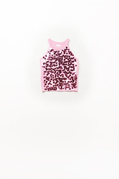 Pink knit top with sequin detail