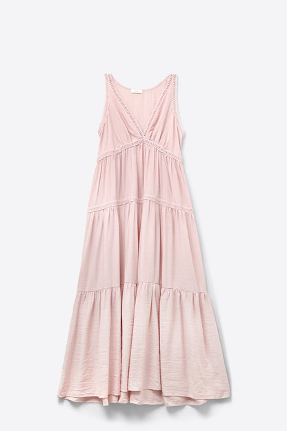 Pink Maxi Dress With Lace Details and boho style