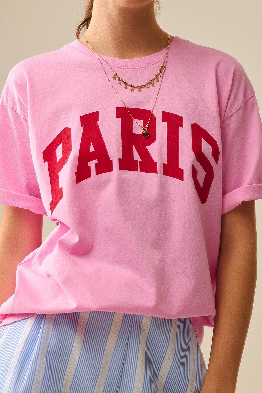 Pink Paris Relaxed T-shirt with Red Letters