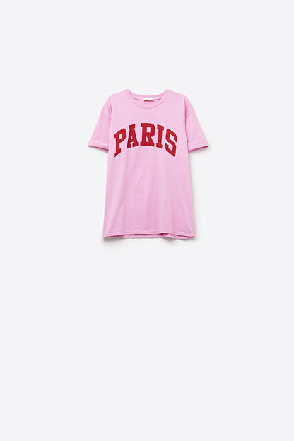 Pink Paris Relaxed T-shirt with Red Letters