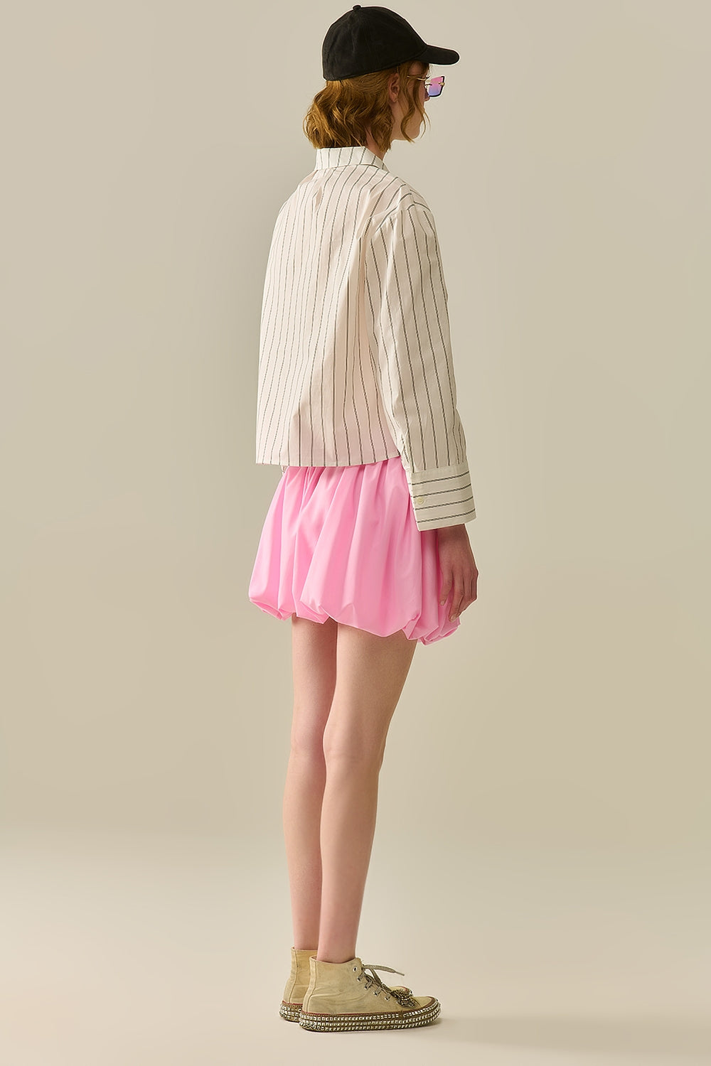 Pink poplin balloon miniskirt