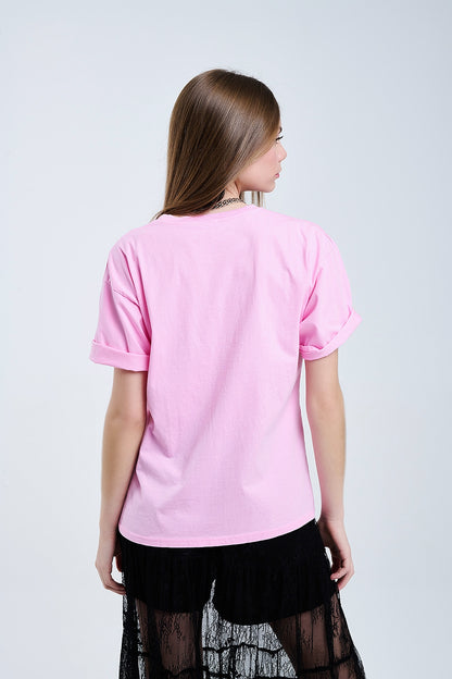 Pink Rebel Graphic Tee with Leopard Print Tongue