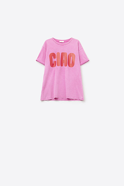 Q2 Pink Relaxed CIAO T-Shirt With Red Letters