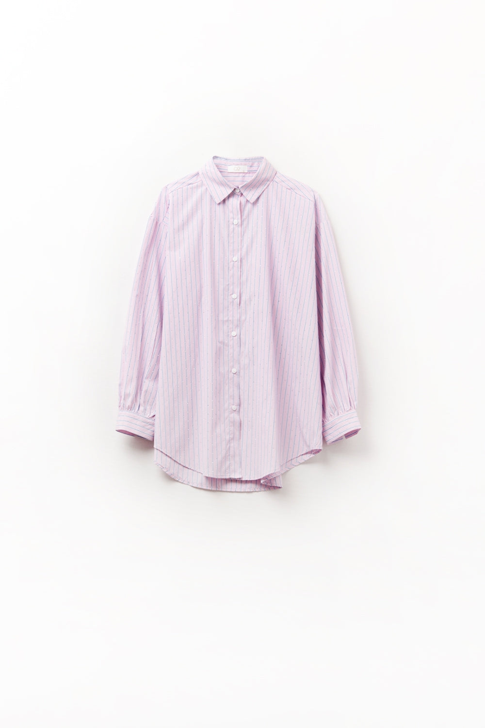 Pink striped poplin shirt embellished with strass