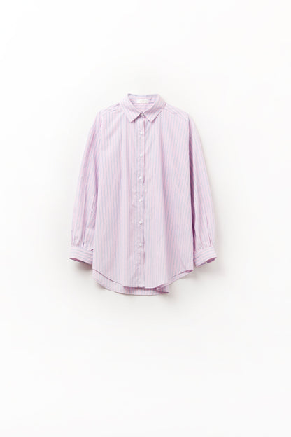Pink striped poplin shirt embellished with strass