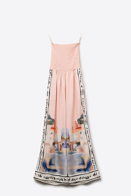 Q2 pink summer watercolor print jumpsuit