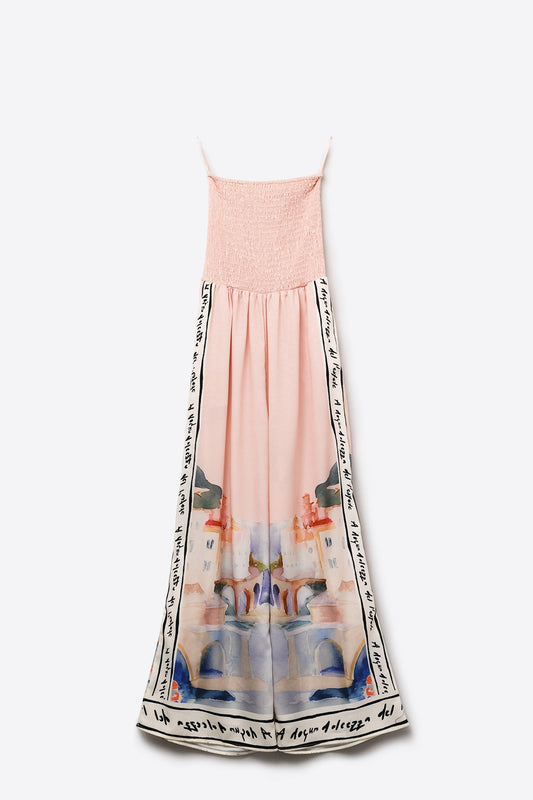 Q2 pink summer watercolor print jumpsuit