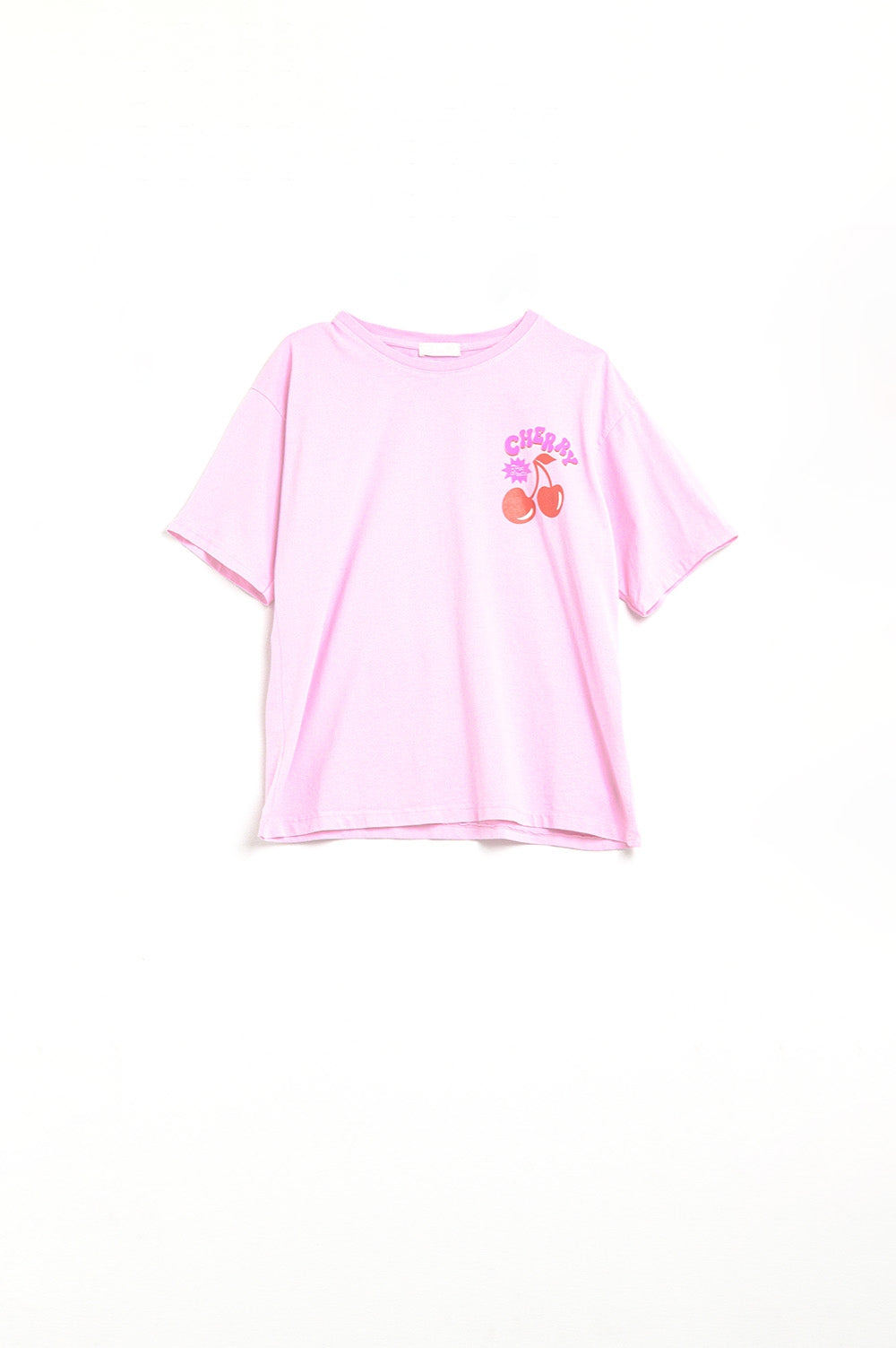 Q2 Pink T-shirt with Cherry in logo and letters