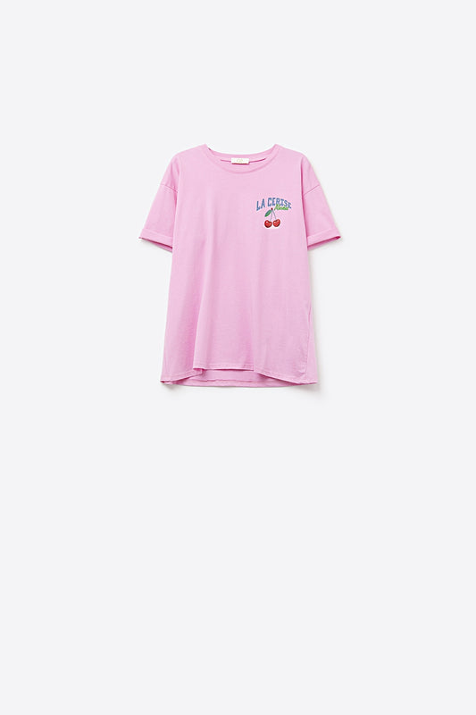 Q2 Pink T-shirt with La Cerise Market Saint-Tropez graphic