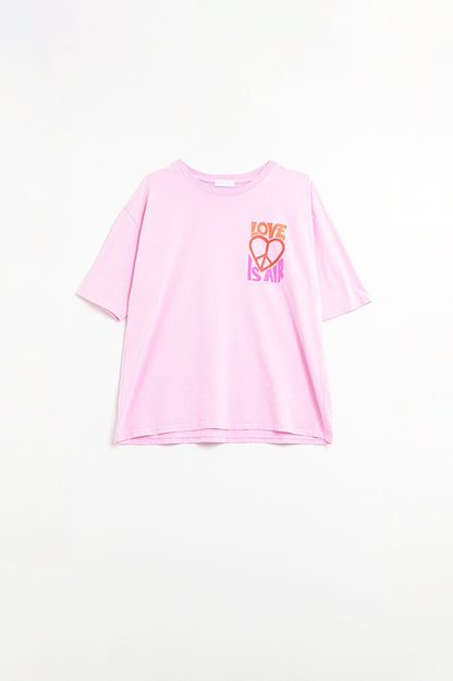 Pink T-Shirt with Love is Air and Heart with Peace logo