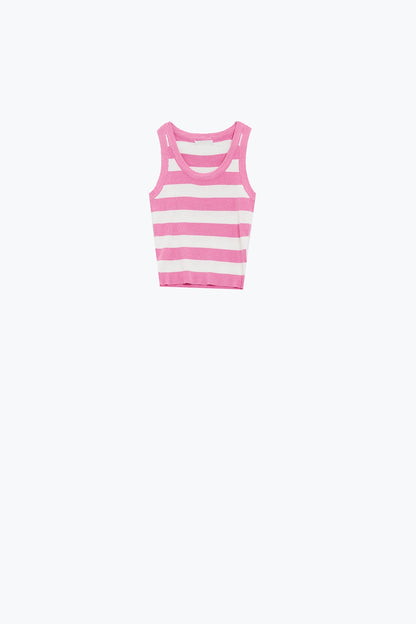 Q2 Pink Tank Top With Wide Stripes in white