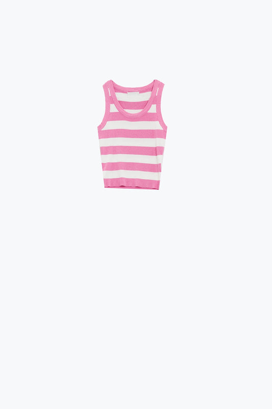 Q2 Pink Tank Top With Wide Stripes in white
