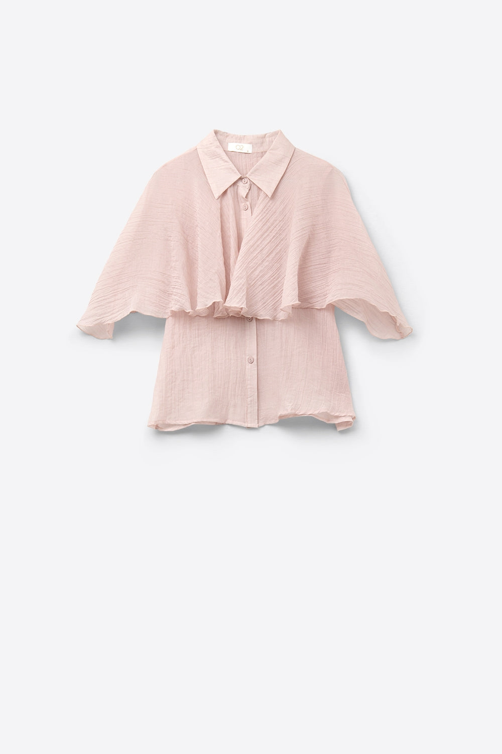 Pink textured chiffon blouse with dropped sleeves