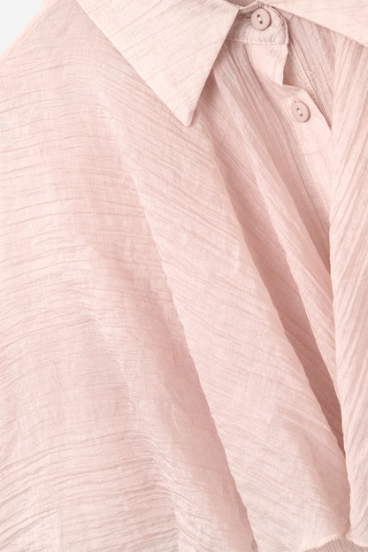 Pink textured chiffon blouse with dropped sleeves