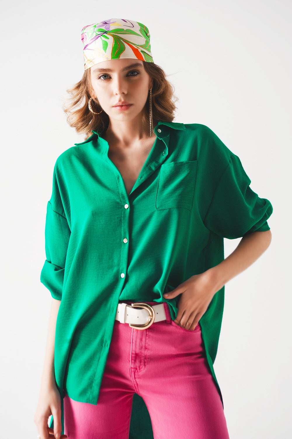 Pocket detail oversized shirt in green