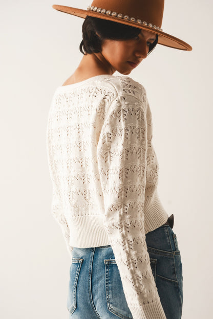 Pointelle knitted cardi in cream