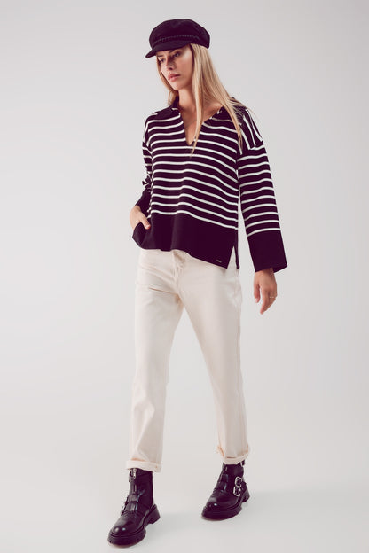 Polo neck sweater in black stripe
