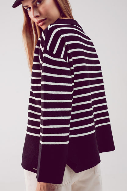 Polo neck sweater in black stripe