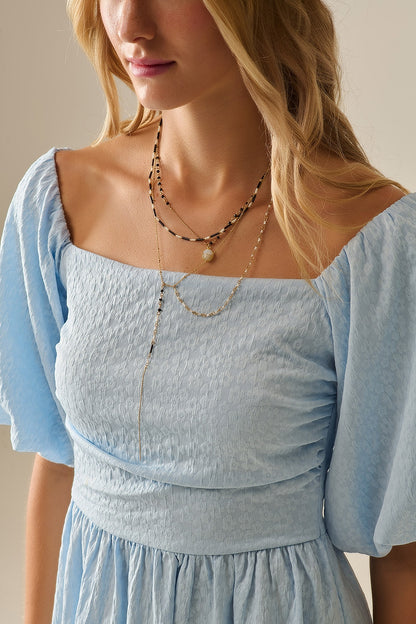 Puff Sleeve Textured Mini Dress in Light Blue