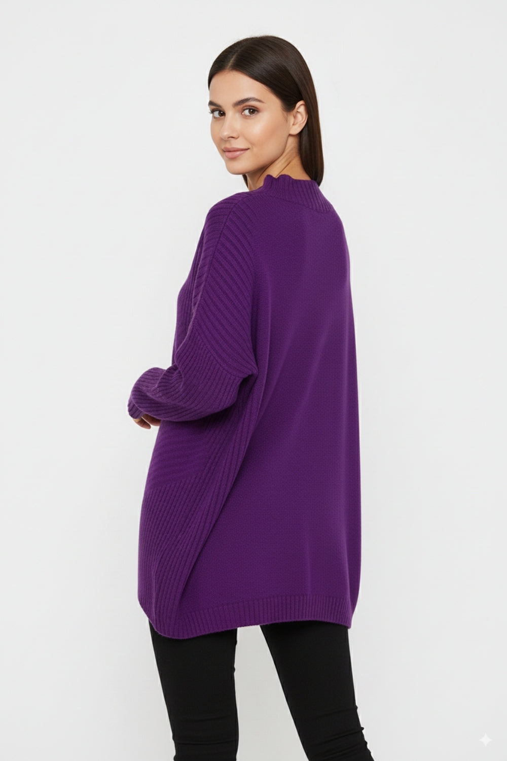 Purple Asymmetric Ribbed Knit Sweater Tunic