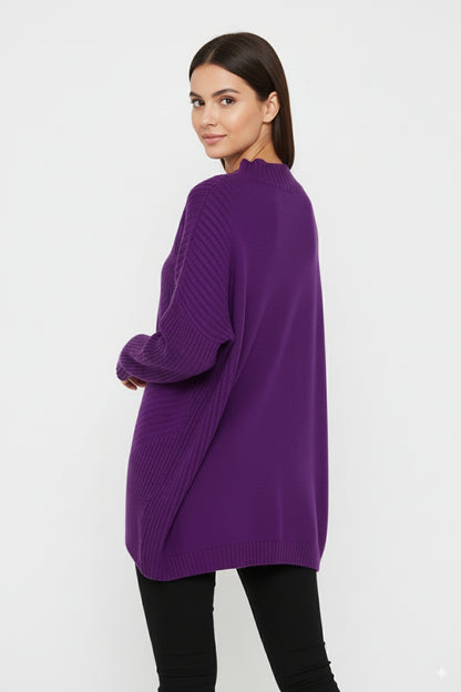 Purple Asymmetric Ribbed Knit Sweater Tunic