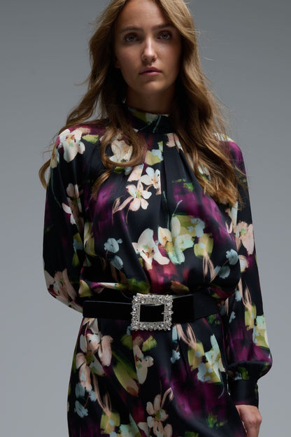 Purple Floral print Satin blouse